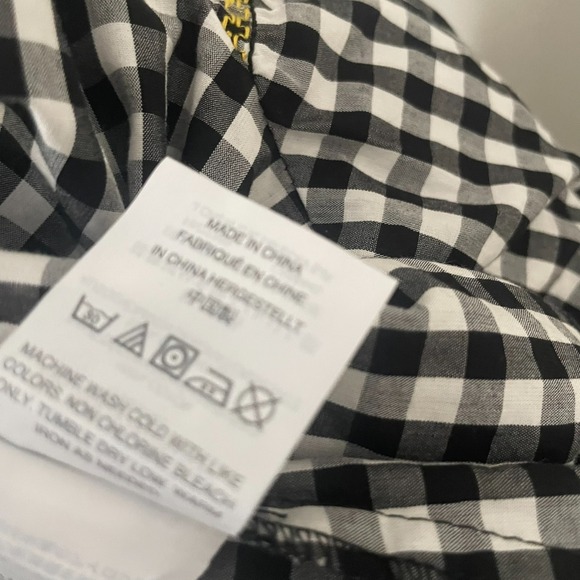 MADEWELL Sz S Smocked Embroidered Gingham Top Black White Checkered Tassel Ties - Picture 10 of 10